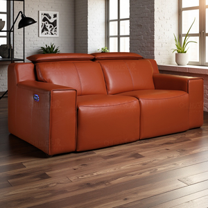 Kursi proyek Villa mewah kulit asli oranye kursi ruang tamu elektrik <span class=keywords><strong>Sofa</strong></span> kursi kursi bioskop teater rumah dengan konsol - Product Image 3