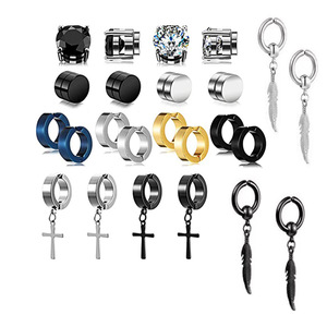 Boucles d'oreilles à clipser pour hommes et femmes, en alliage de zinc, plume croisée, 6mm 8mm, bijoux unisexes à la mode - Product Image 1