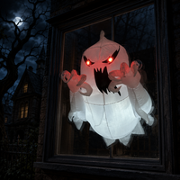 Décoration d'Halloween Gonflable Fantôme Blanc de 105 cm pour Fenêtre avec Yeux LED Rouges, Ventouses et Souffleur
