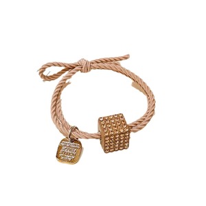 Élastique à cheveux tressé avec breloque cube en strass, élastique épais pour femme, accessoire de coiffure décontracté - Product Image 4