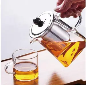 गर्मी प्रतिरोधी स्टेनलेस स्टील Infuser के साथ दस्तकारी उच्च borosilicate वर्ग स्पष्ट गिलास चाय के बर्तन