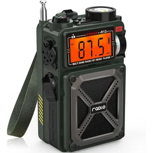 Con alarma SOS, reproductor Mp3, manivela manual, linternas de manivela, manivela de emergencia, Radio Solar