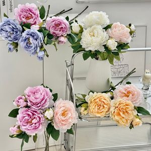Fleurs de pivoine artificielles en soie, haute simulation, décoratives pour la maison, mariage, style romantique rêveur, blanc, rose, bleu, jaune - Product Image 1