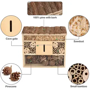 Wooden Bee Hive House Comb Beehive Box Kit Wooden Bee House Mason Outdoor Garden Insect Hotel