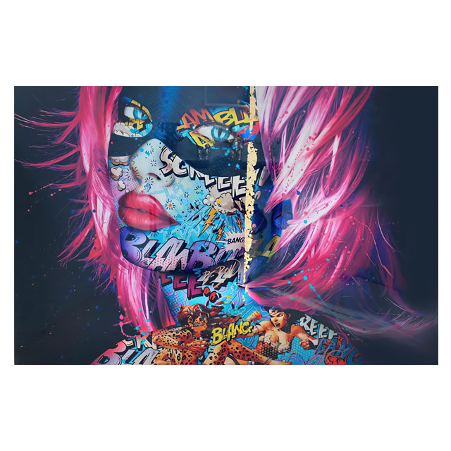 女性の顔の肖像画ポップアートキャンバスプリント落書き