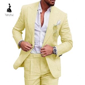 Traje de Dos Piezas YZ de Lino de un Solo Color con un Botón para Hombre, <span class=keywords><strong>Camisa</strong></span> de Manga Larga <span class=keywords><strong>y</strong></span> Pantalones Formales, Talla Grande - Product Image 4
