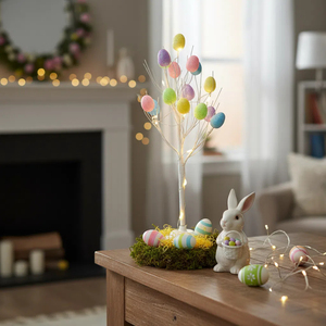 Árbol de Huevos de Pascua para Mesa, Decoraciones de Árbol de Perlas con Huevos Colgantes y Luces de Cadena para Decoración de Hogar, Fiestas, Bodas y Días Festivos - Product Image 1