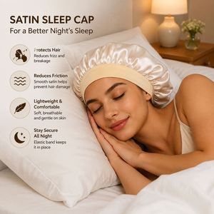 Bonnet de nuit en soie personnalisé pour femme avec logo – Vente en gros de bonnets de sommeil en satin de couleur unie pour femme - Product Image 2