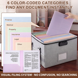 High Quality Folding Waterproof <b>Portable</b> Fireproof Document Box with Key <b>Lock</b> and Storage Safe - Product Image 3