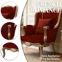 Fauteuil à dossier haut néoclassique élégant en velours bordeaux avec sculpture en feuille d'argent antique pour salon de luxe