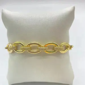 Brazaletes de circonita en forma de u para mujer, joyería de lujo para mujer, ajustable, chapado en 18K, regalo de latón dorado para fiesta