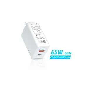 65W 1C1A Wholesale Multiple Port Travel Adapter GaN PD 3.0 Dual Port USB-C Wall Charger with EU AU US UK JP KR CN Plug