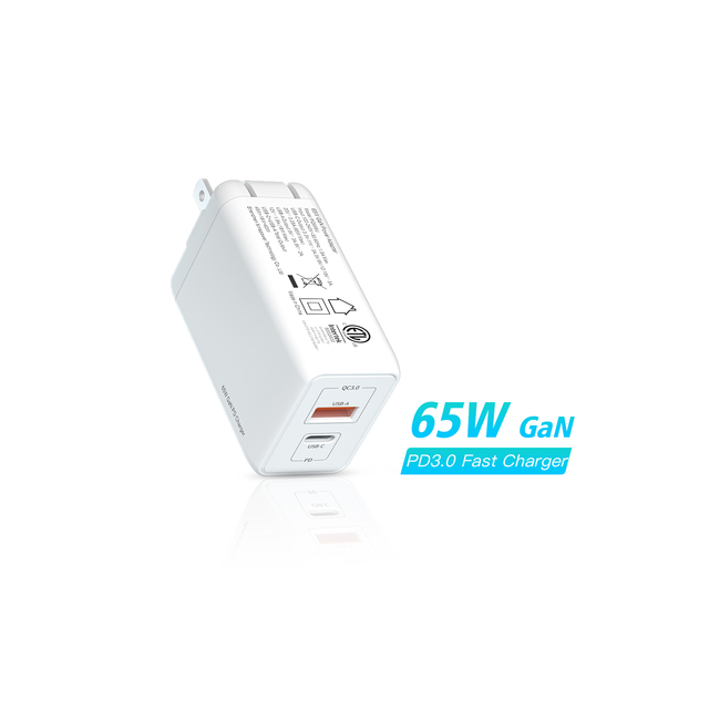 65W 1C1A Wholesale Multiple Port Travel Adapter GaN PD 3.0 Dual Port USB-C Wall Charger With EU AU US UK JP KR CN Plug