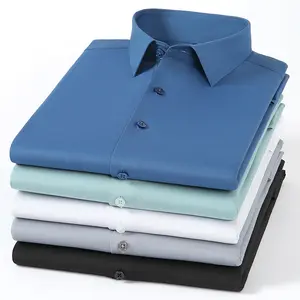 Chemise habillée à manches longues en coton et polyester de haute qualité Chemise formelle d'affaires de couleur unie pour hommes Chemise décontractée intelligente pour hommes