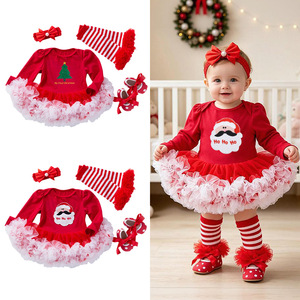 Ma première robe de <span class=keywords><strong>Noël</strong></span> pour bébé fille à manches longues en maille, ensemble quatre pièces, tenue de fête de <span class=keywords><strong>Noël</strong></span> - Product Image 2