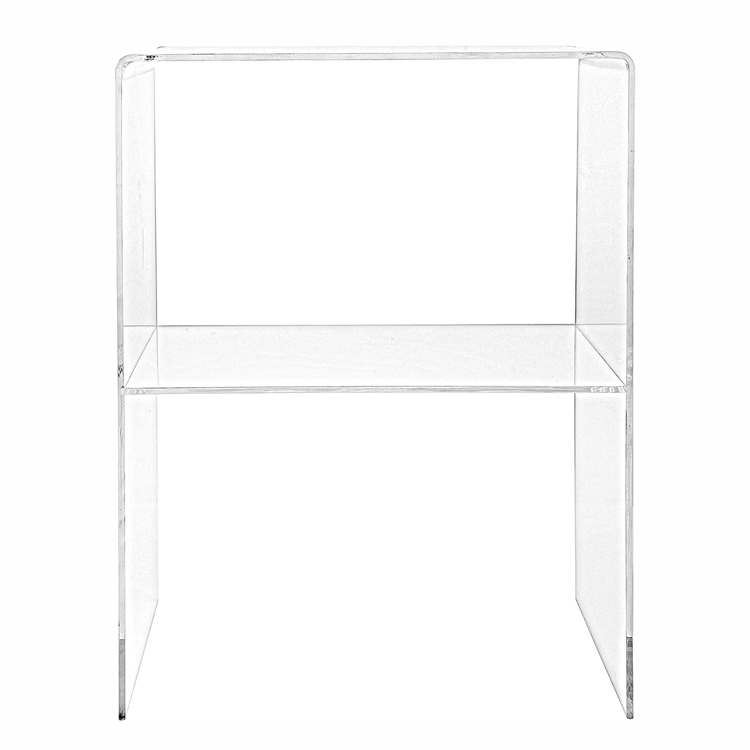 Прозрачный акриловый кофейный столик с 2 полками в минималистичном дизайне