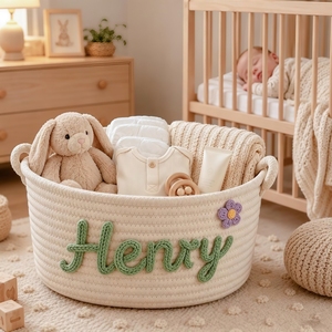 Cesta de Almacenamiento de Algodón con Nombre Personalizado <span class=keywords><strong>para</strong></span> Bebé, Cesta de Regalo <span class=keywords><strong>para</strong></span> Recién <span class=keywords><strong>Nacido</strong></span>, Cesta de Almacenamiento Multifuncional, Decoración <span class=keywords><strong>para</strong></span> Cuarto de Bebé - Product Image 3