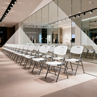Chaise pliante en plastique blanc à montage rapide avec patins anti-marques pour centre commercial