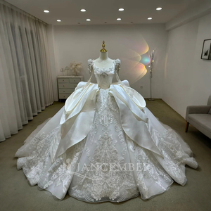 ชุดแต่งงานทรงเอไลน์ปักลายหรูหราสไตล์วินเทจ สีไอวอรี่อ่อน ไซส์พลัส ทรงบอลกาวน์ รุ่น Lsjj42 - Product Image 5