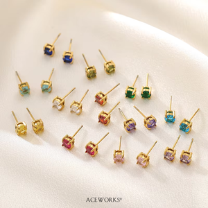 ต่างหูเพชรพลอยเพทายประจำเดือนเกิด |   เครื่องประดับสแตนเลสสตีลชุบทอง 18K PVD ประดับเพชร CZ รูปทรงกลมตามเดือนเกิด |   ป้องกันการแพ้, กันน้ำ - Product Image 2