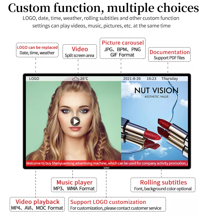 23.8" Advertising Display Digital Signage For Retail Stores Elevator Lcd Full HD
