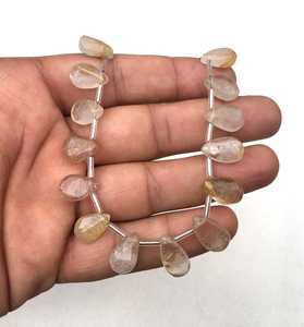 21ชิ้นธรรมชาติทองกระเบื้องพลอยเรียบลูกแพร์รูปร่าง Briolette ลูกปัดสร้อยข้อมือ DIY สร้อยคอต่างหู - Product Image 3