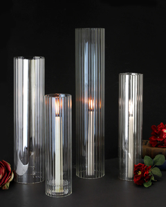 Portacandele da Terra in Vetro Cilindrico Scanalato, <span class=keywords><strong>Vaso</strong></span> per Fiori in Cristallo per Centrotavola di Matrimoni ed Eventi - Product Image 5
