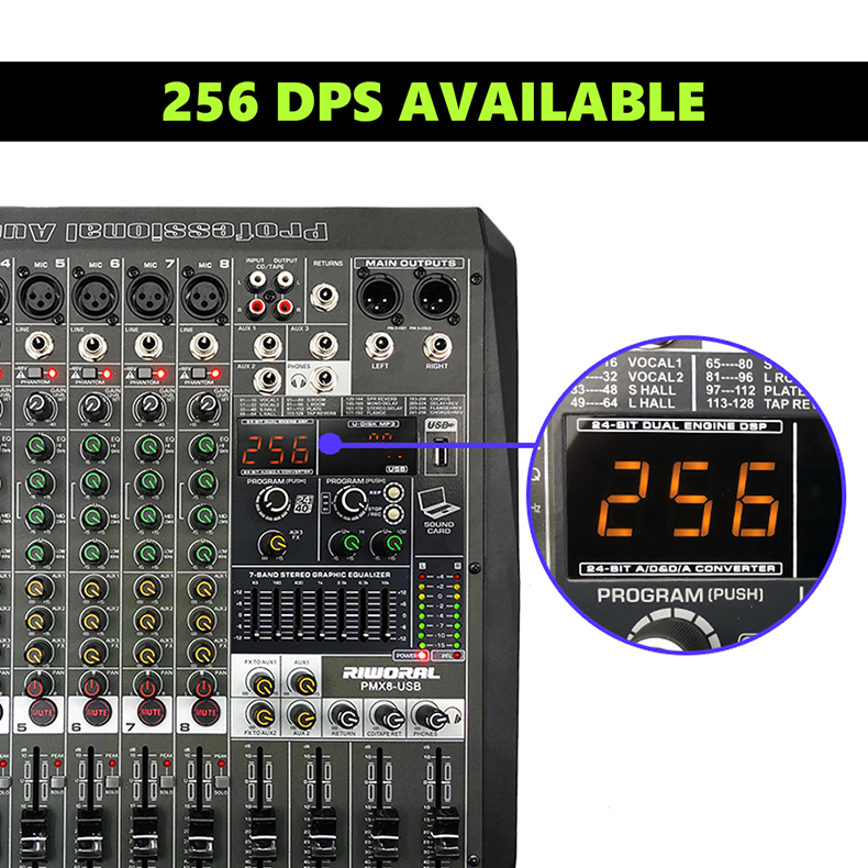 BOMGE 4 Kanal Mini DJ Audio Mixer mit MP3 , USB , Bluetooth  und Stereo Aufnahmefunktion, 48 V Phantomspeisung und 99 DSP für Karaoke, Performances, Kirchengesang und Podcast Streaming