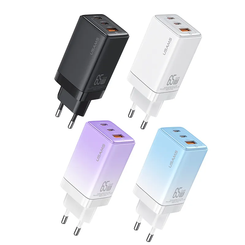 USAMS CC180 Fast Charger GaN Quick Multi 3 Port Mobile Phone Laptop Usb ACC 65W Gan Wall charger Adapter