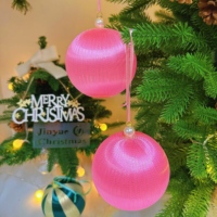 Boules de Noël en plastique incassable, décorées de satin rayé, ornements de sapin de Noël faits à la main, décorations de mariage