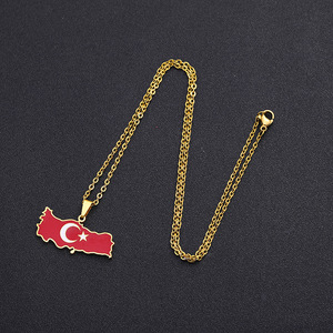 Wholesale Enameled Turkey Chain Necklace <strong>Turks</strong> Stainless Steel 18K Gold Plated Enamel Turkish National Flag Pendant - Product Image 6