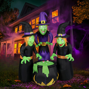 Decorazione Gonfiabile di Halloween Tre <span class=keywords><strong>Streghe</strong></span> Intorno a un Grande Braciere con Luci LED per Esterni - Product Image 4