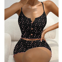 Ensemble de pyjama décontracté d'été pour femme, style russe, ODM, taille élastique, imprimé floral, tricoté, manches courtes, doux