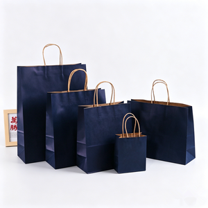 Navy Blue Kraft Paper Bags With Twisted Handles Recyclable Classic Style <b>Hand</b> Length Handle Business Shopping Use - Product Image 1