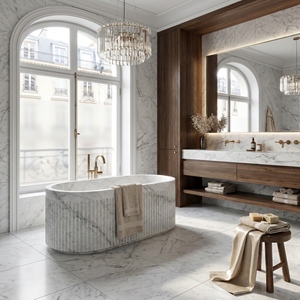 Baignoires ovales modernes sur mesure de luxe, exclusives en marbre Bianco Crown/Guangxi White, autoportantes pour salle de bain, villa, hôtel, maison - Product Image 6