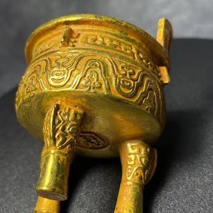 Caldero de Bronce Dorado Estilo Antiguo con Diseño de Taotie, Adorno Decorativo para Sala de Estudio, Obra de Arte <span class=keywords><strong>Cultural</strong></span> Coleccionable - Product Image 5