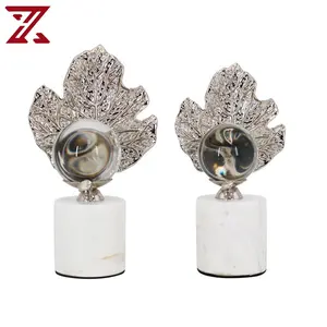 Nordic Modern Metal Silver Maple Leaf Art Home Ornaments Crafts Luxury Crystal Ball Home Decoration