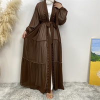 1964 #   Último Modelo de Abaya Transpirable de Chifón, Conjunto de Dos Piezas con Vestido Interior, Perlas, Moda Musulmana, Tallas Dubai, Modesto, para las Cuatro Estaciones