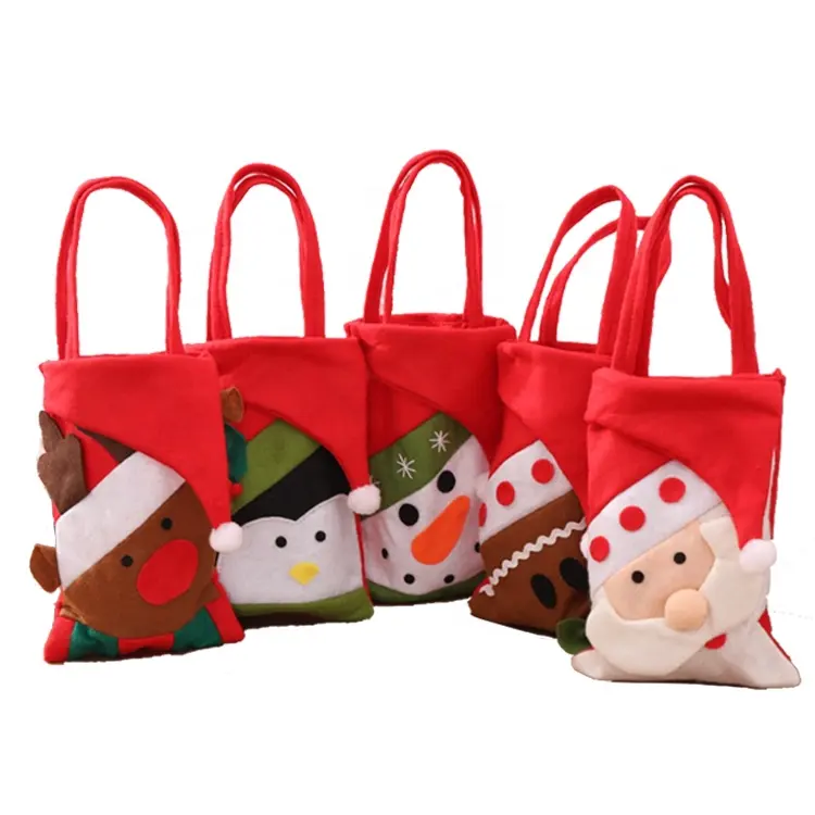 क्रिसमस थीम्ड बैग लाल गैर बुना महसूस किया शॉपिंग क्रिसमस उपहार छोटे सांता बच्चों क्रिसमस उपहार मखमल बैग ले जाना