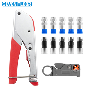 Набор инструментов для обжима коаксиального кабеля, 22 предмета: компрессионные инструменты и стриппер для проводов, набор инструментов для коннекторов F RG6, ручной, OEM-упаковка, для коаксиального кабеля - Product Image 1