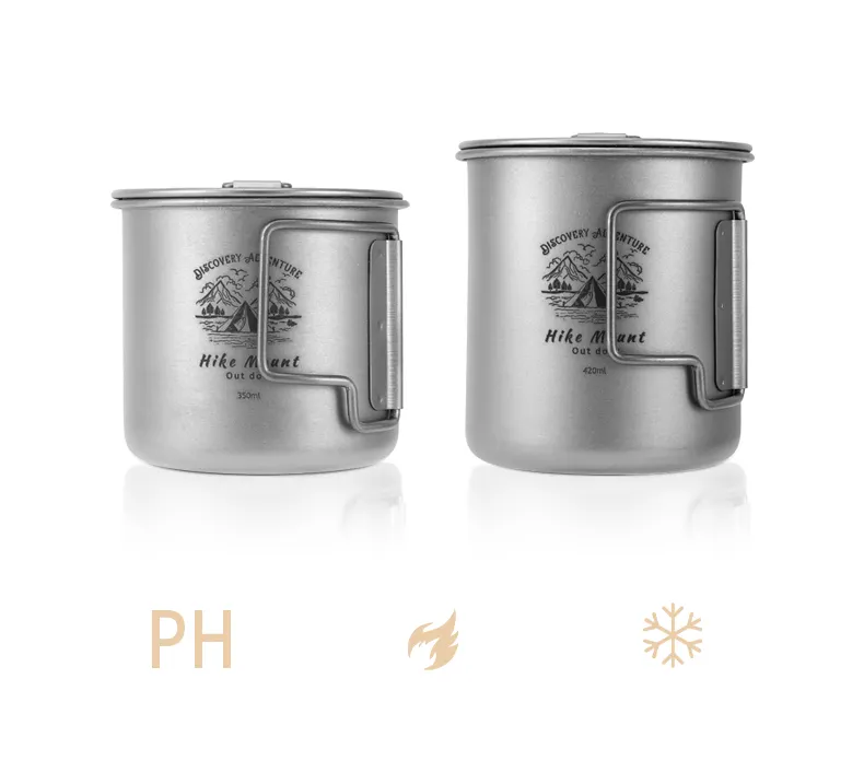 Venta caliente y respetuoso con el medio ambiente 350ml/420ml taza plegable de titanio puro taza de café para acampar logotipo personalizado