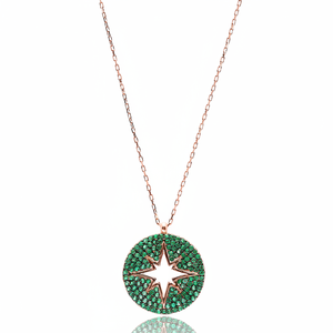 <b>Emerald</b> Zircon Stone Shape Rounded North Star Design Trendy Women's Charm <b>Pendant</b> Turkish Handmade 925 Sterling Silver Jewelry - Product Image 2