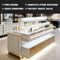 Vitrine de présentation de parfums personnalisée avec éclairage LED, écologique, étanche, en bois grainé, pour centre commercial et salle d'exposition