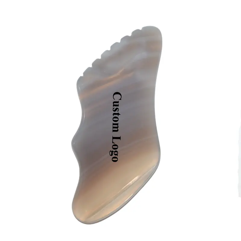 Gua Sha-piedra de ágata gris personalizada, herramienta para esculpir la cara, GEMA de Guasha, terapia de acupuntura para SPA, Lifting facial