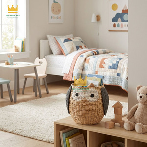 Cesta de Almacenamiento de Ratán con Forma de Búho de Alta Calidad, Diseño Moderno de Dibujos Animados, Multifuncional para Dormitorio Infantil, Sala de Estar, Organizador de Juguetes - Product Image 5