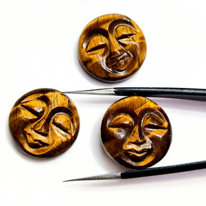 Pierre naturelle Œil de tigre sculptée en forme de lune pleine, 20 mm, lisse, prix de gros en vrac pour la fabrication de bijoux, la lithothérapie et l'artisanat - Product Image 1