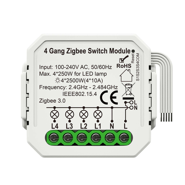 Tuya Zigbee 4 Gang Smart Switch Module 240V Relay Receiver Smart Life APP Alexa Google Home Support Inching Mode