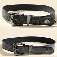 Ceinture Y2K pour femme, ceinture de créateur, motif floral vintage en relief, boucle ardillon antique, en cuir PU, accessoire de taille pour le travail ou les jeans