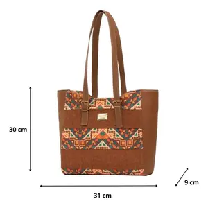 Bolso Tote de Yute para Mujer Fana Elio, 31x30x9 cm, Patrón Geométrico, Estilo Bohemio, Uso Diario, Ecológico, Vegano - Product Image 1