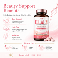 Comprimés de collagène hydrolysé en marque blanche OEM ODM, formule personnalisée, vitamine C, biotine, solutions d'emballage pour les marques de beauté et de bien-être
